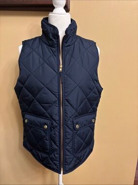 J. Crew Navy Quilted Puffer Vest with Gold Hardware